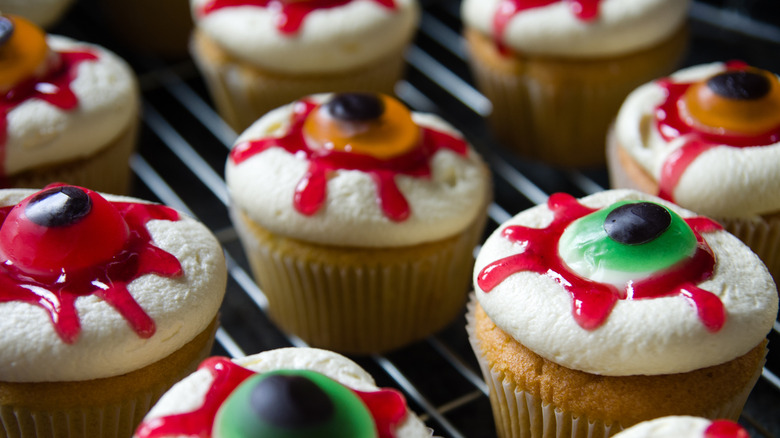Halloween cupcakes with artificial blood
