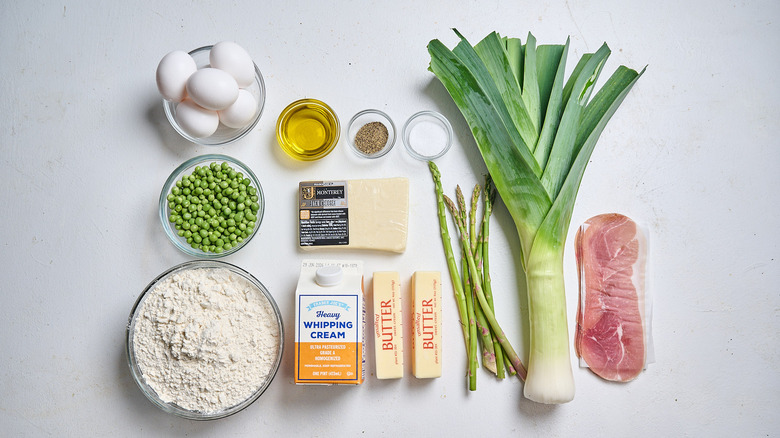 Springtime quiche supreme ingredients on table