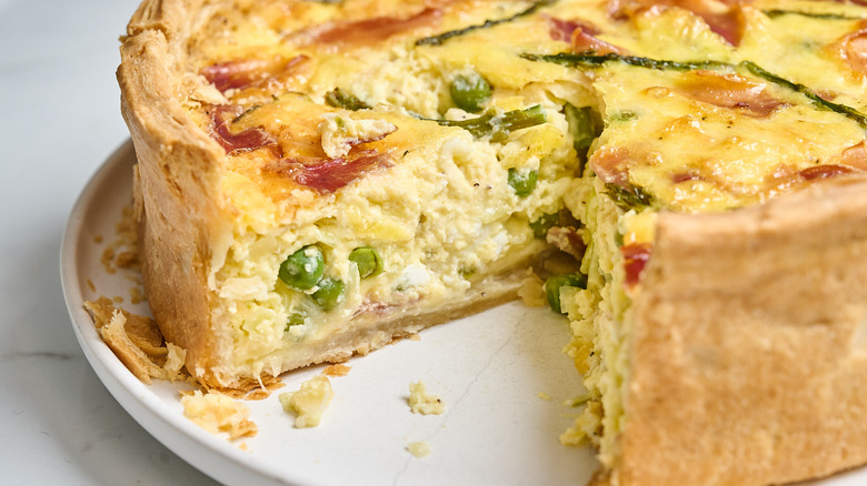 closeup of the inside of a springtime quiche