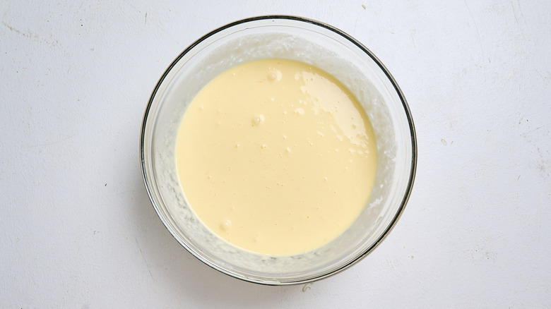 egg and heavy cream whisked together in bowl