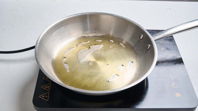 oil heating in a skillet