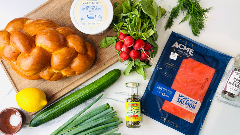 Ingredients for smoked salmon tea sandwiches