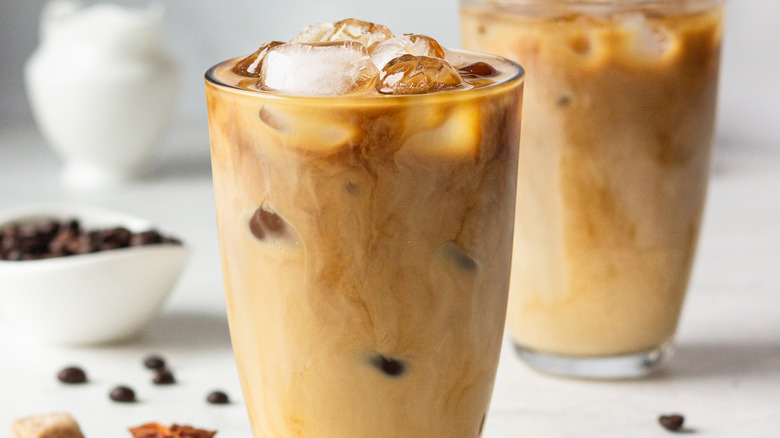 Two iced coffee lattes
