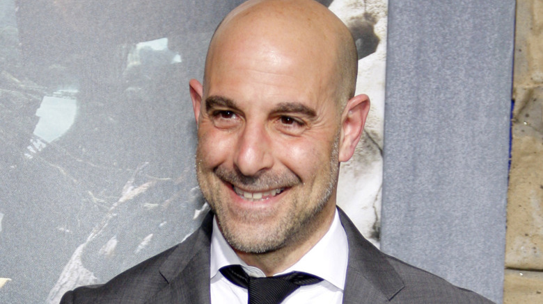 The actor, author, and TV host Stanley Tucci, smiling while wearing a suit and tie