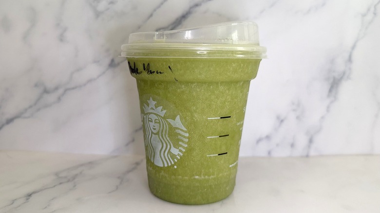 Starbucks Blended Matcha Lemonade on marble surface