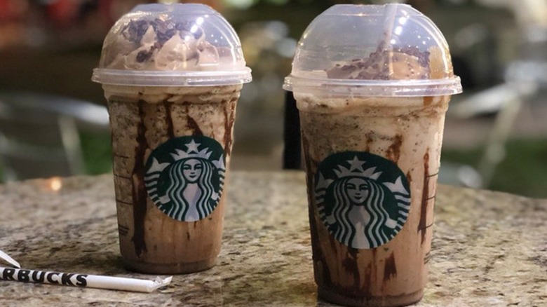 Two Starbucks Brigadeiro Frappuccinos on a counter