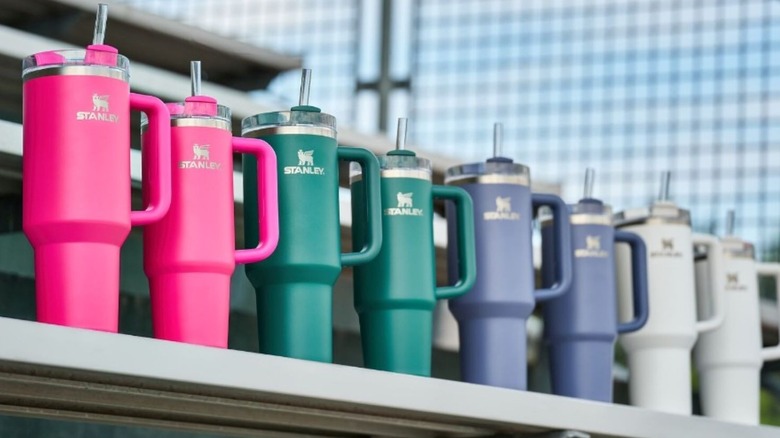 Line of coloreful Stanley tumblers