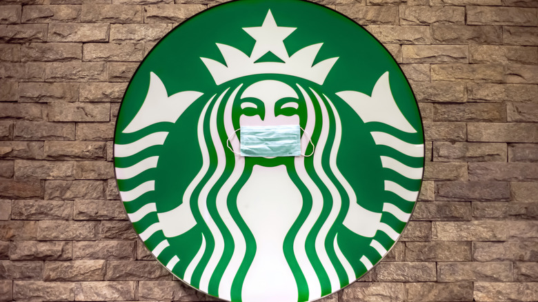 Starbucks logo with facemask
