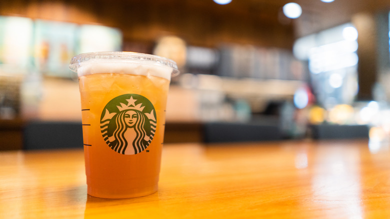 A cup of lemonade on the counter at Starbucks