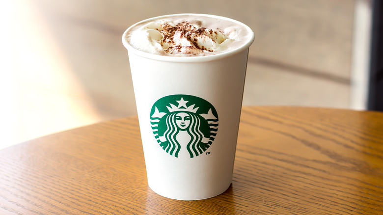 Starbucks hot chocolate on table 