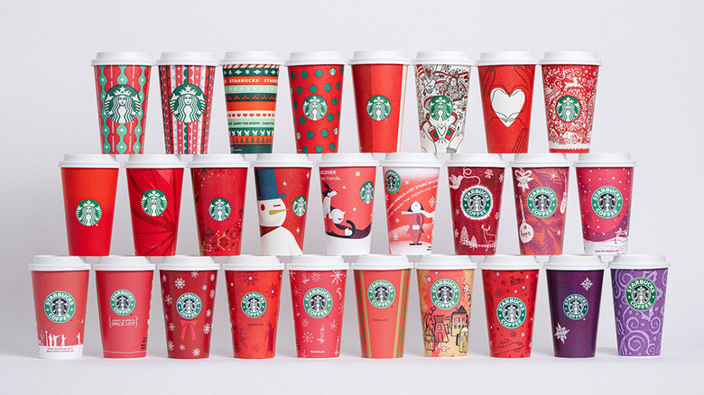25 years of Starbucks cups stacked 