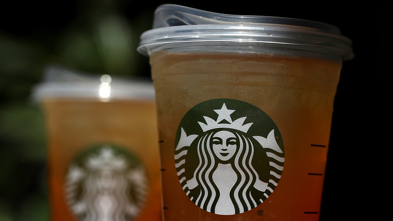 Close-up of an iced Starbucks drink