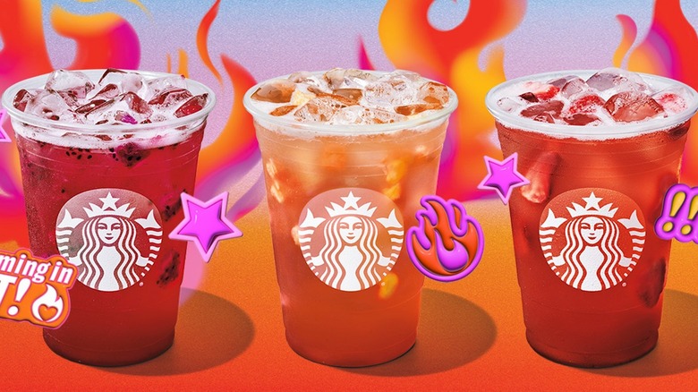 Three Starbucks Chili Refresher drinks