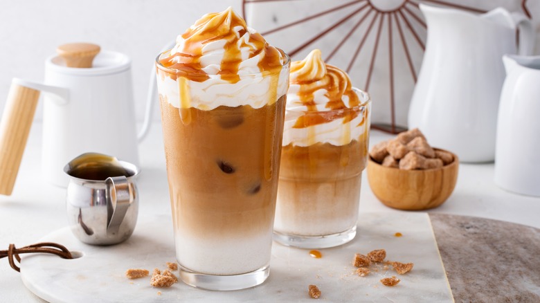 Caramel flavored iced coffees