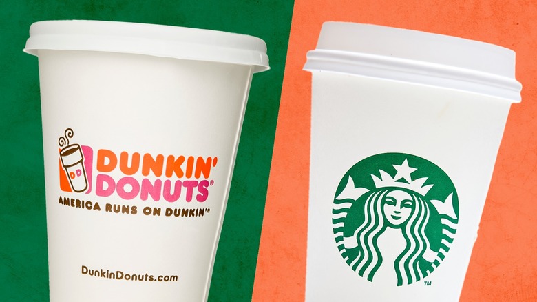 Dual Dunkin' and Starbucks coffees