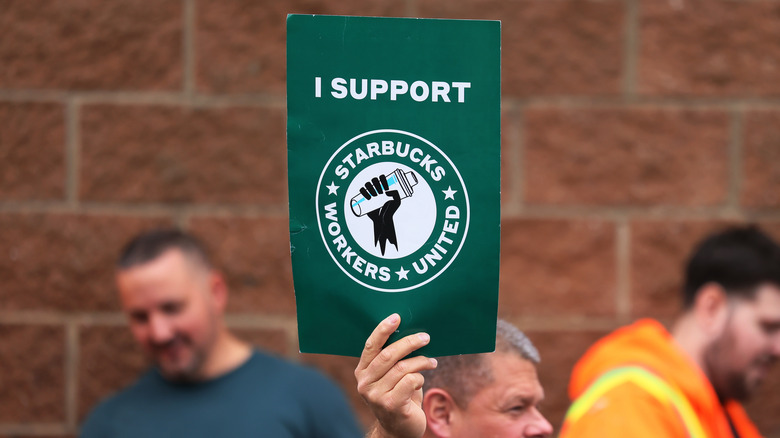 Starbucks Workers United picket sign