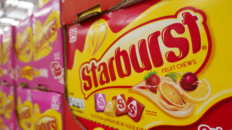 Boxes of Starburst candies including original and all pink flavor varieties