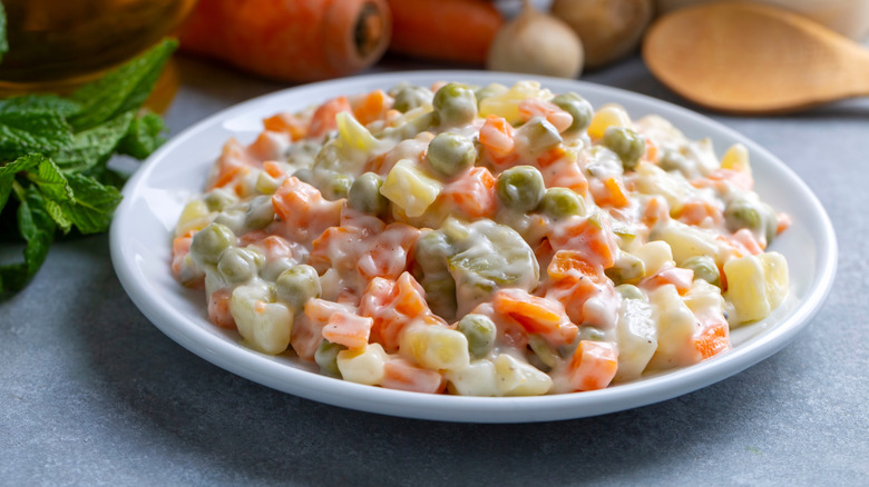A plate of Russian potato salad