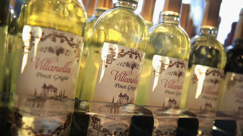 Bottles of white Aldi wine