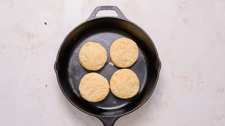 baked biscuits in a cast iron