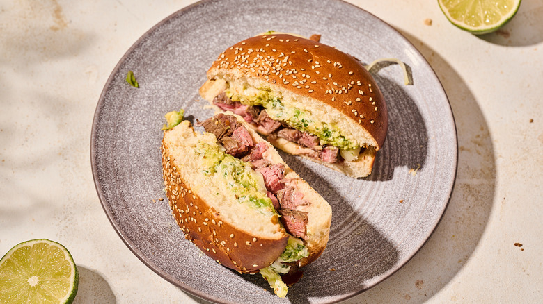 steak and cheese torta on a plate