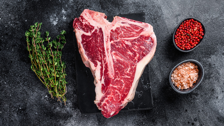 Raw T-bone steak