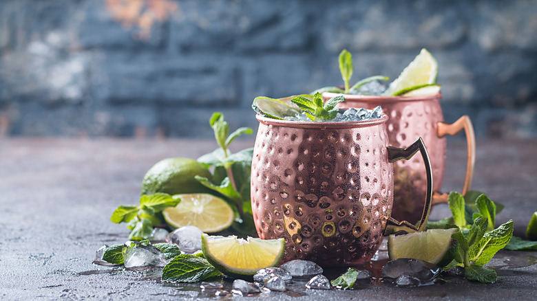 Moscow mules in copper cups