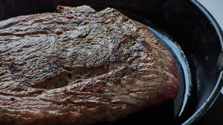 beef browning in pan