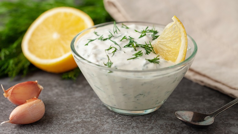 Sour cream mixed with herbs