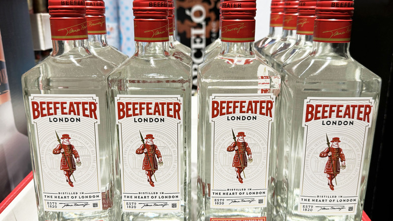 Bottles of Beefeater gin on a grocery shelf