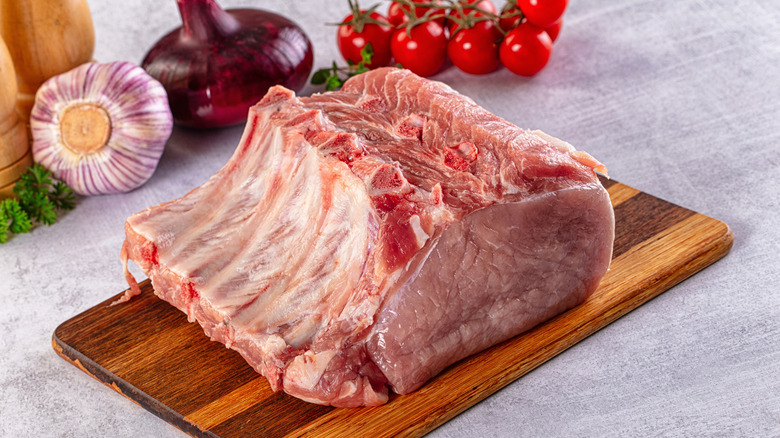 Raw pork loin piece bone-in