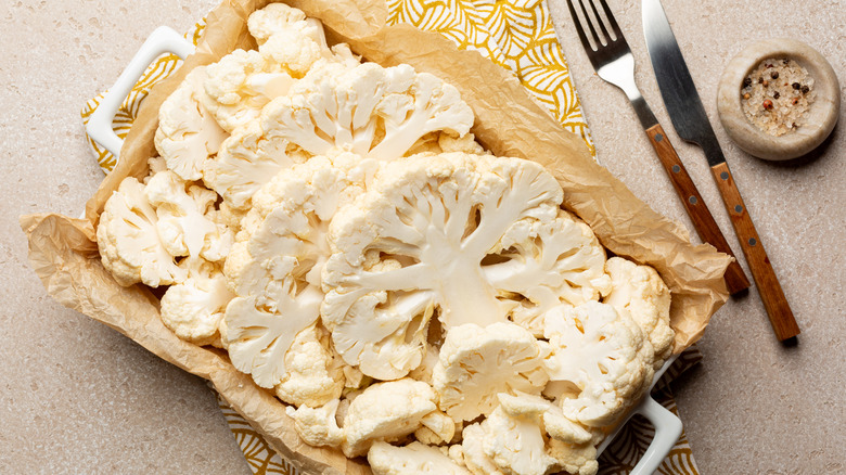 tray of cauliflower florets