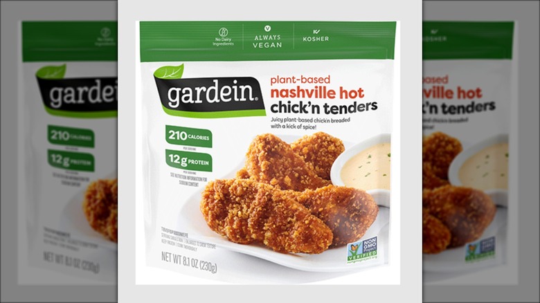 Gardein plant-based Nashville hot Chick'n Tenders in a bag.