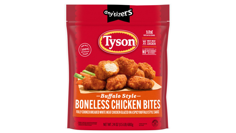 Tyson Any'tizers buffalo style boneless chicken bites in a bag.