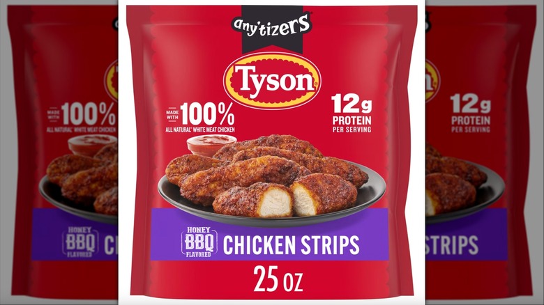 Tyson honey BBQ chicken strips in a bag.