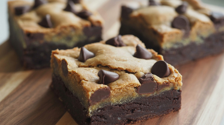 Brookie squares on a kitchen counter