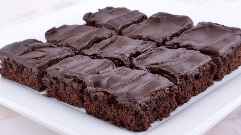 Brownie covered with chocolate frosting