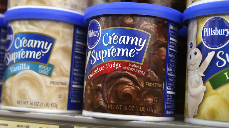 Frosting packs on a shelf at the store