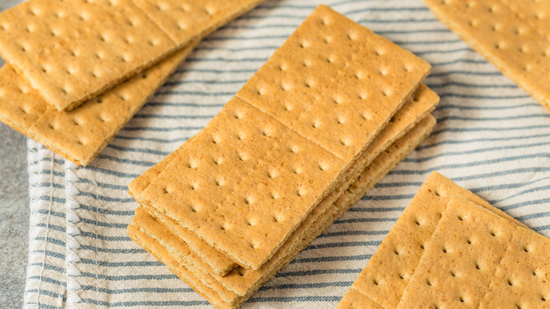 Stacks of graham crackers on kitchen towel
