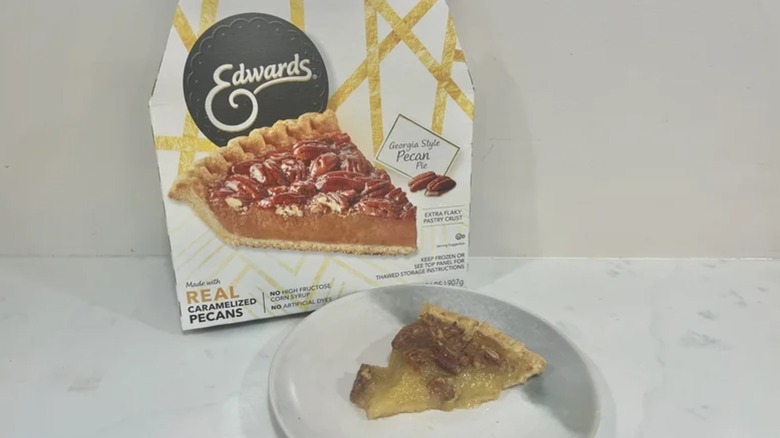 Edwards Georgia Style Pecan Pie slice next to its packaging