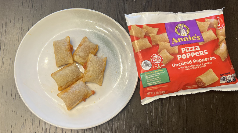 Annie's Pepperoni Pizza Poppers on a plate.
