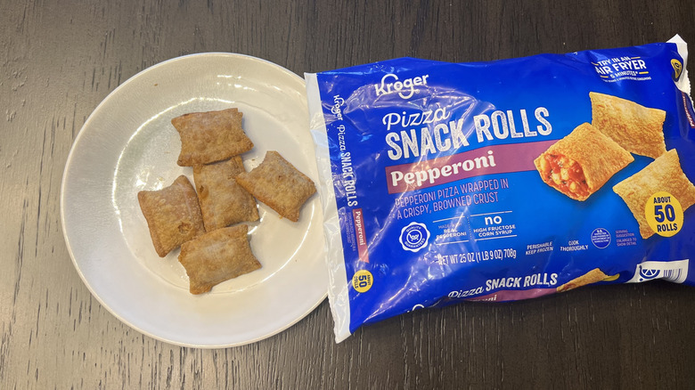 Kroger Pepperoni Pizza Snack Rolls on a plate.