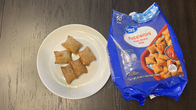 Great Value Pepperoni Pizza Snack rolls on a plate.