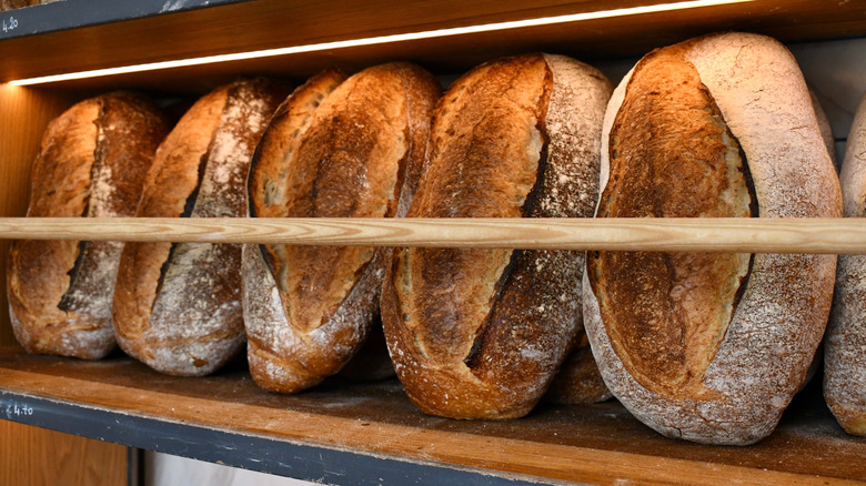 Sourdough Loaves on a bakery Shelf
