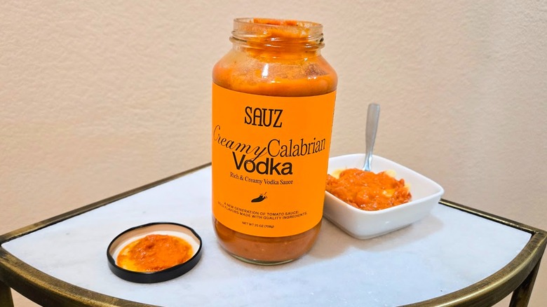Sauz creamy Calabrian vodka sauce and pasta.