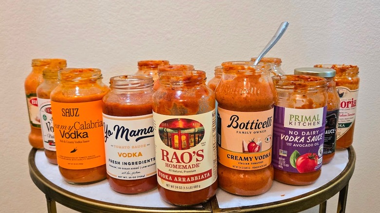 Open jars of vodka pasta sauce