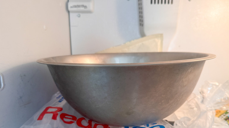 metal bowl in freezer