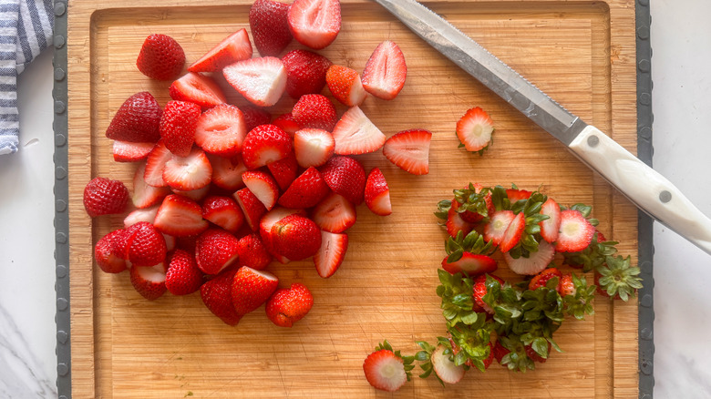 cut strawberries on board