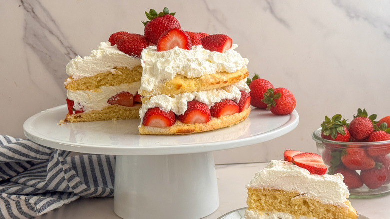 cut cake on platter