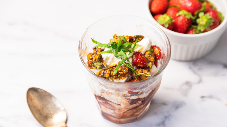 Strawberry Balsamic Sundae on table with spoon